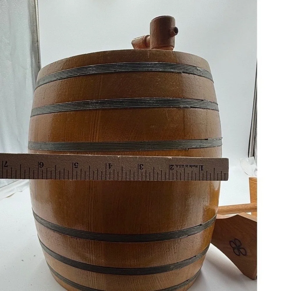 Wooden‎ Barrel Beverage Dispenser w/ Stand Hand Painted Folk Art Rustic Vintage
